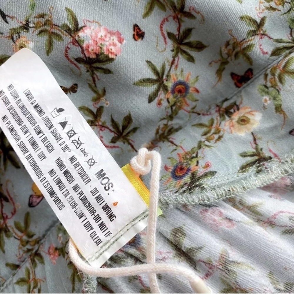 Agua Bendita Karen Midi Long Dress Seagreen Geen Floral Button Front Slit S - Picture 9 of 12